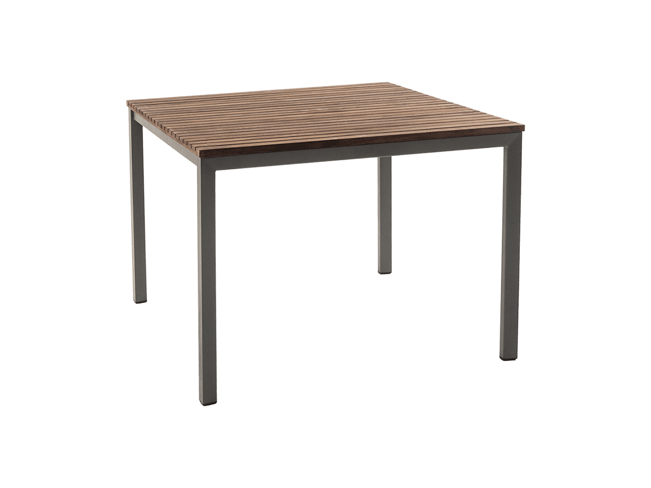 Harmony 40″ Square Dining Table | Gray Base with Ipe top