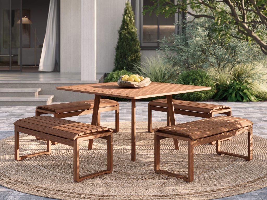 JensenOutdoor-InnovaCollection_MelodyBench_FoundationsCollection_SquareDiningTable_Lifestyle1