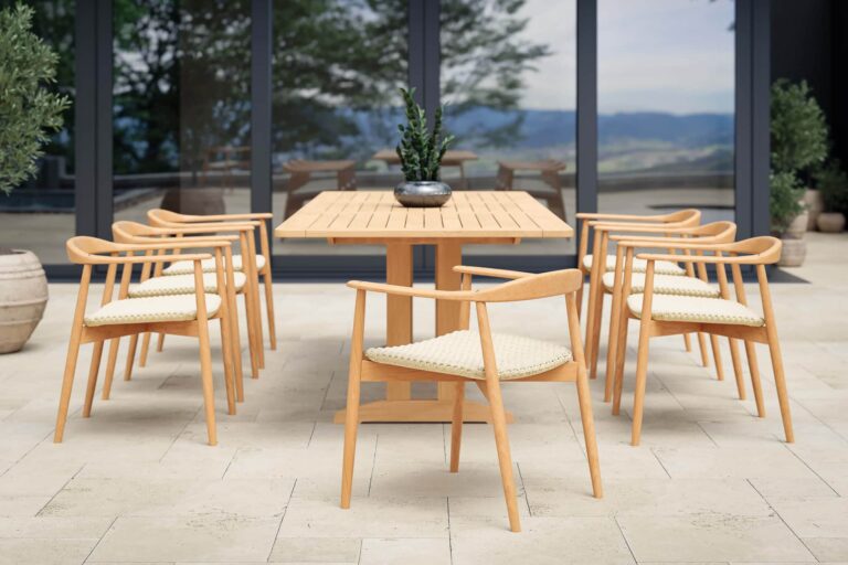 JensenOutdoor_DanaCollection_FoundationsCollection_74-103InchTeakDiningTable_Lifetyle1
